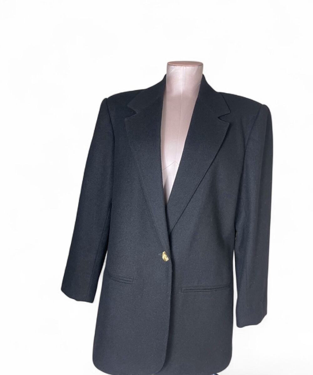 Vintage Adolfo Intl 💯 Wool Women’s Single Gold Button Blazer Black Size 10 EUC
